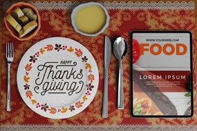 感恩节餐厅餐具桌牌样机